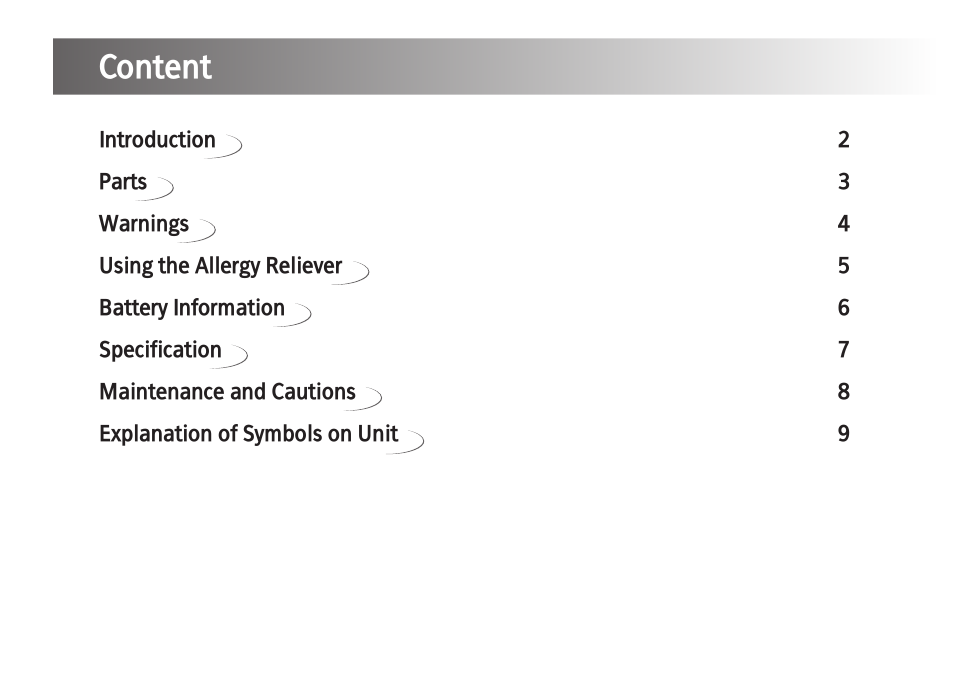 Content | Kinetik Allergy reliever AR1 User Manual | Page 2 / 10