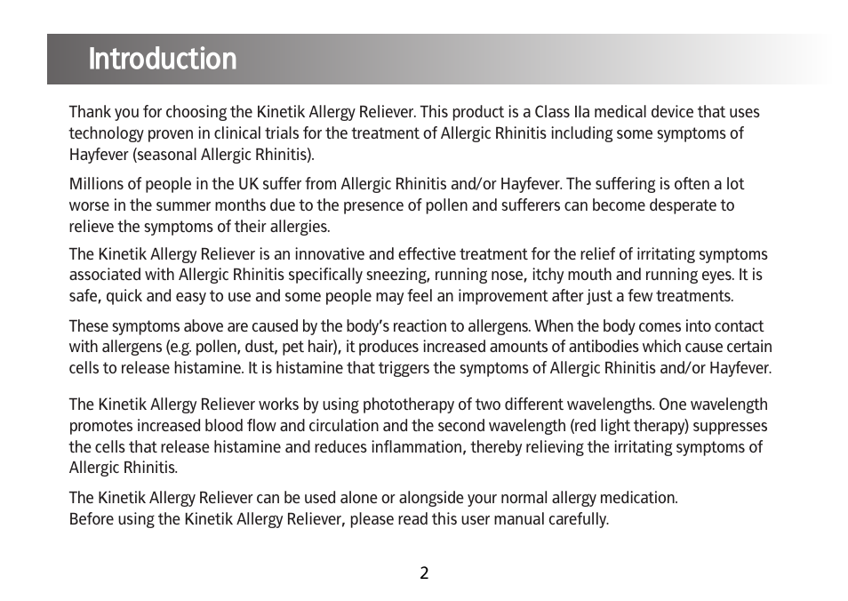 Introduction | Kinetik Allergy reliever AR1 User Manual | Page 3 / 10