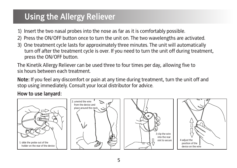Using the allergy reliever | Kinetik Allergy reliever AR1 User Manual | Page 6 / 10
