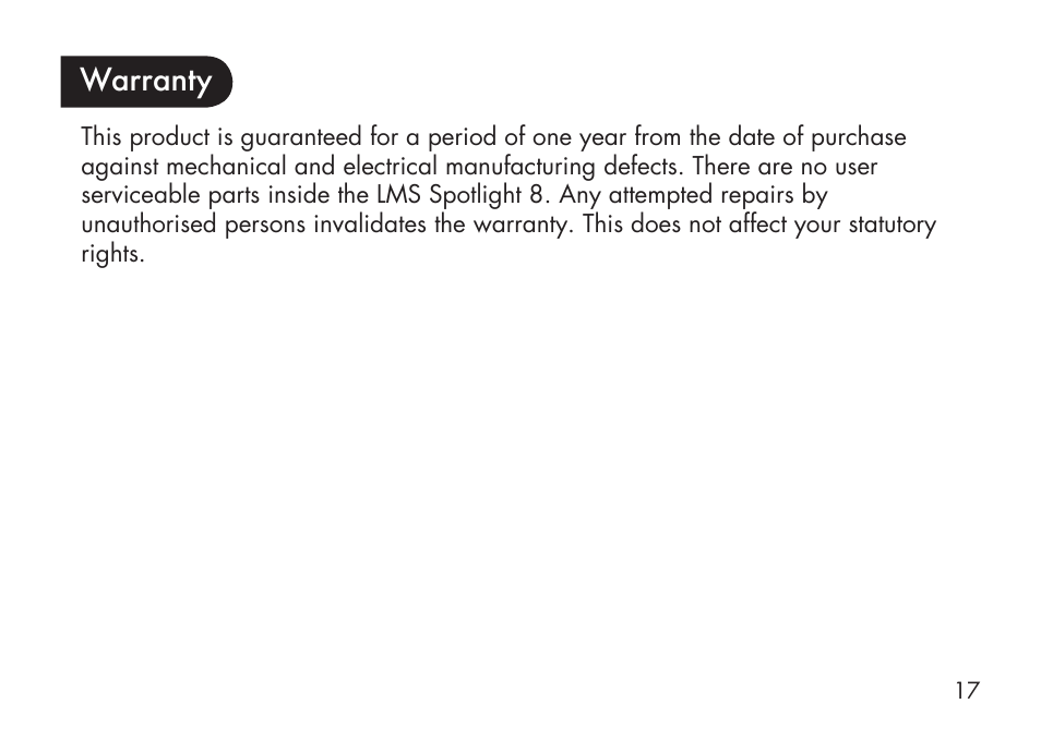 Warranty | Kinetik LMS Spotlight LMS8 User Manual | Page 18 / 21