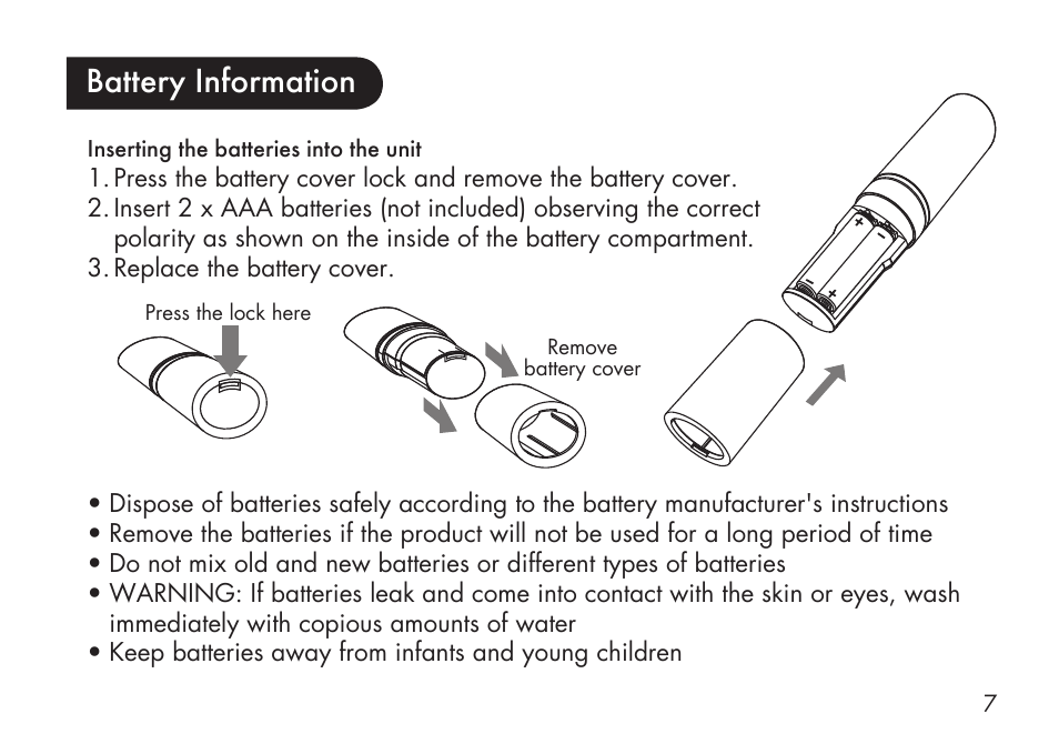 Battery information | Kinetik LMS Spotlight LMS8 User Manual | Page 8 / 21