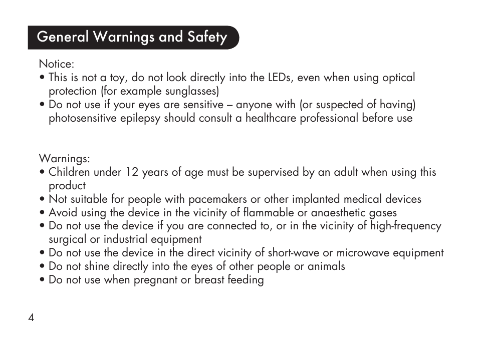 General warnings and safety | Kinetik Love my Skin Anti-Ageing LMS6 User Manual | Page 5 / 20