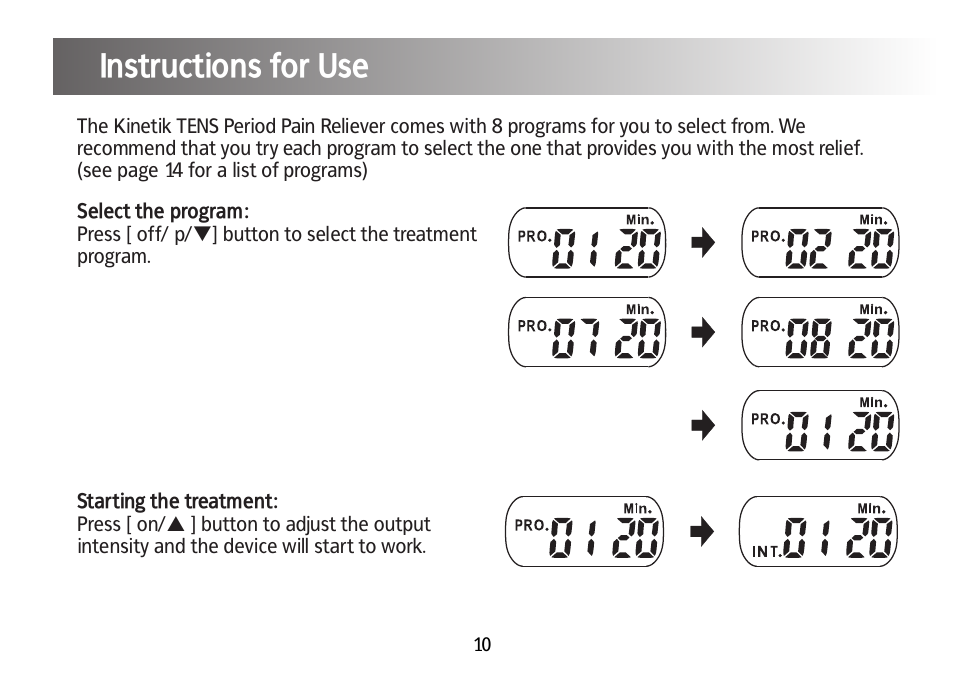 Instructions for use | Kinetik Pain reliever PPT1 User Manual | Page 11 / 24