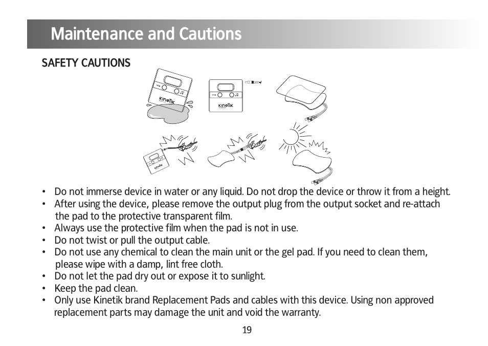 Maintenance and cautions | Kinetik Pain reliever PPT1 User Manual | Page 20 / 24