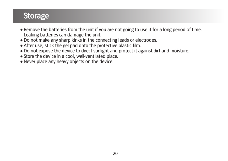 Maintenance and cautions, Storage | Kinetik Pain reliever PPT1 User Manual | Page 21 / 24