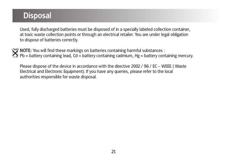 Disposal | Kinetik Pain reliever PPT1 User Manual | Page 22 / 24