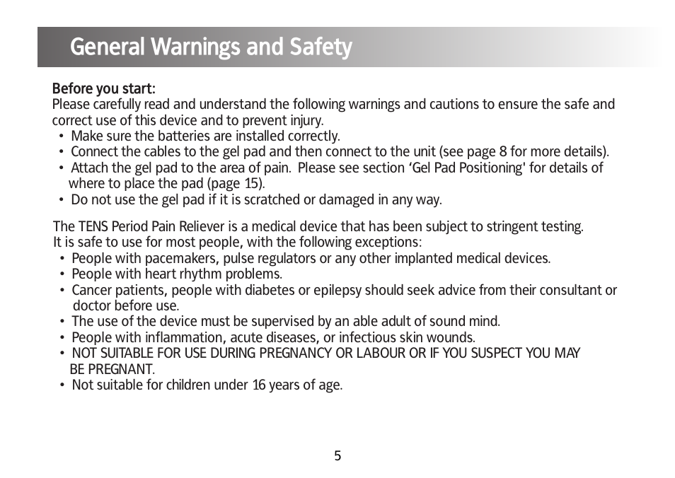 General warnings and safety | Kinetik Pain reliever PPT1 User Manual | Page 6 / 24