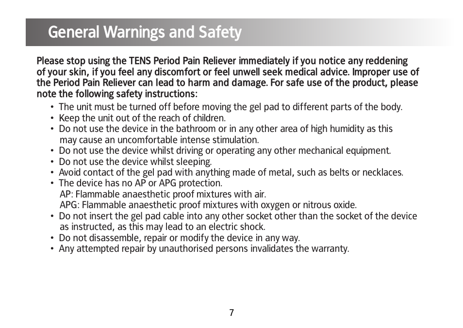 General warnings and safety | Kinetik Pain reliever PPT1 User Manual | Page 8 / 24