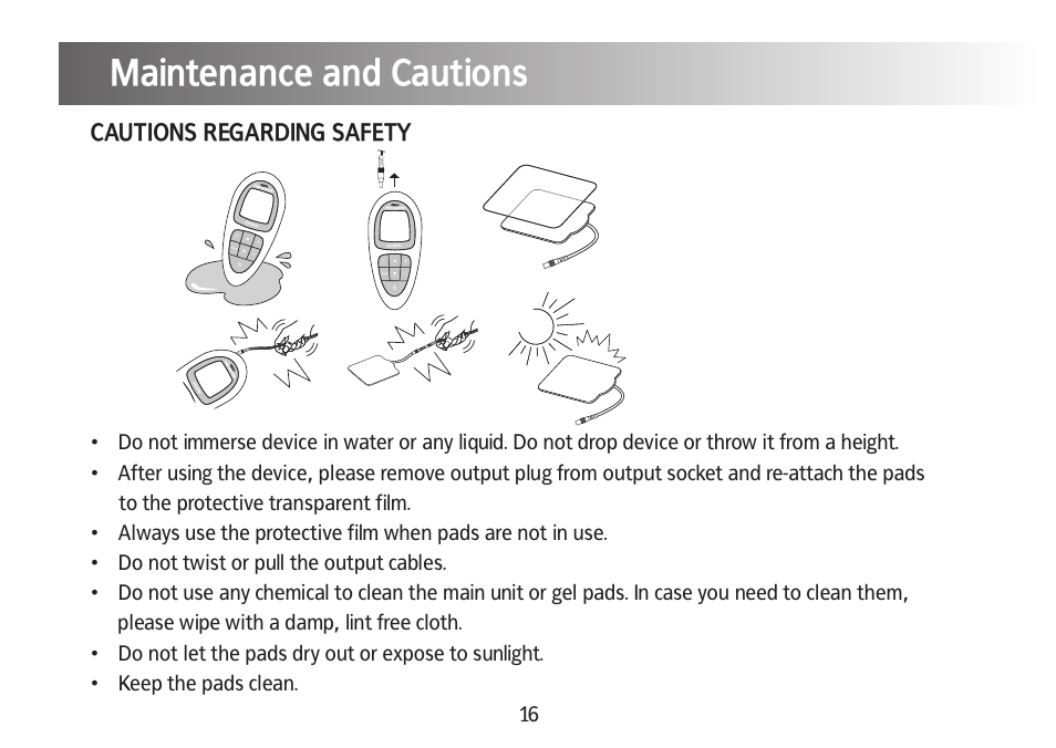 Troubleshooting, Maintenance and cautions, Cautions regarding safety | Kinetik Pain reliever DT1 User Manual | Page 17 / 19