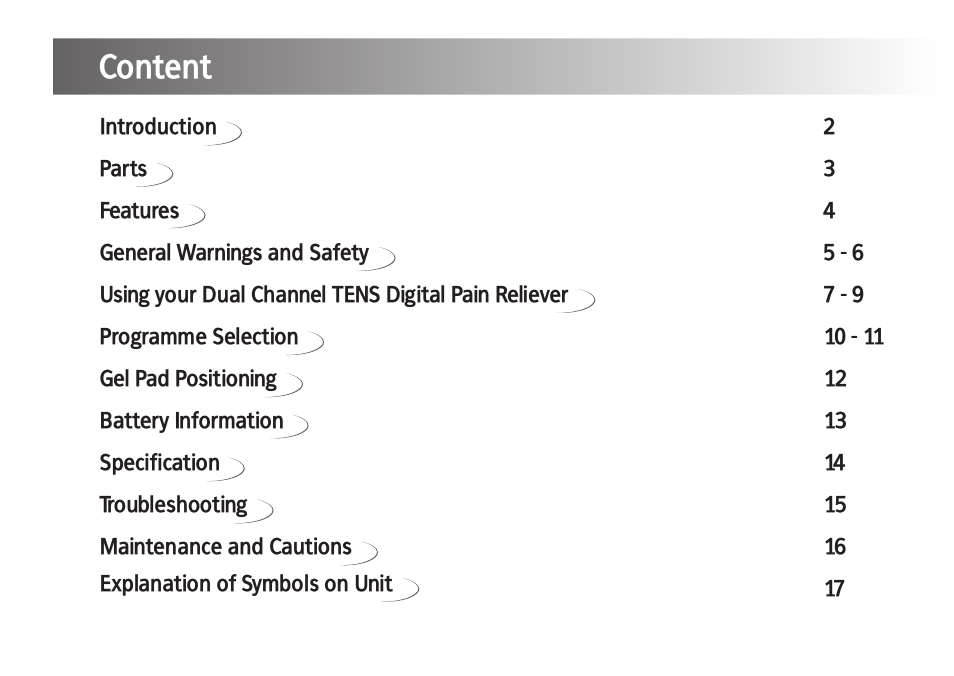 Content | Kinetik Pain reliever DT1 User Manual | Page 2 / 19