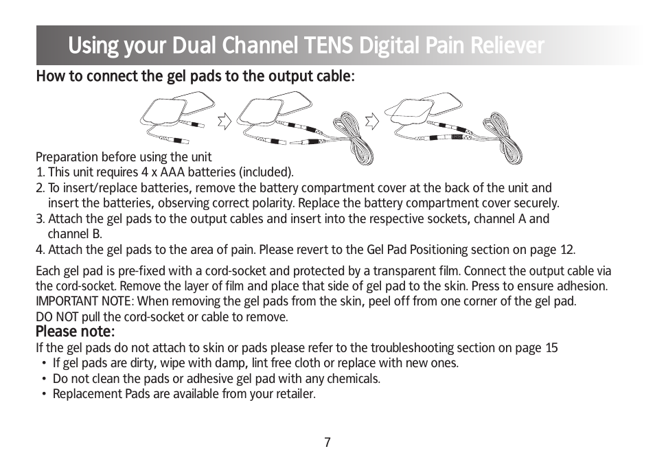 Using your dual channel tens digital pain reliever | Kinetik Pain reliever DT1 User Manual | Page 8 / 19