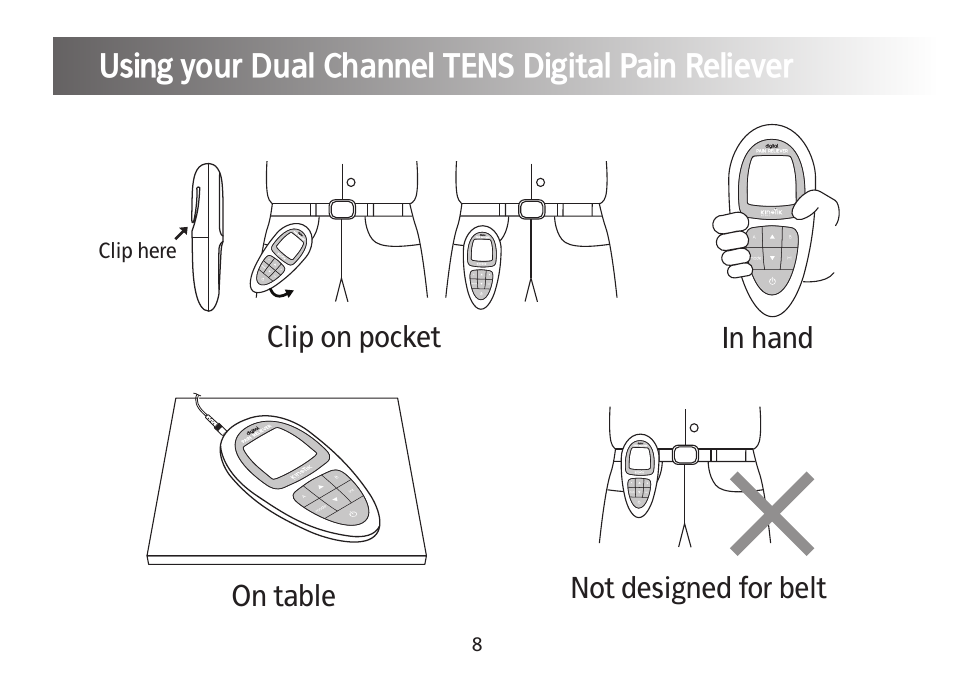 Using your dual channel tens digital pain reliever | Kinetik Pain reliever DT1 User Manual | Page 9 / 19