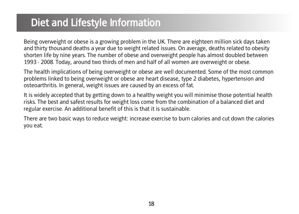 Diet and lifestyle information | Kinetik Your fitness HRM2 User Manual | Page 19 / 33