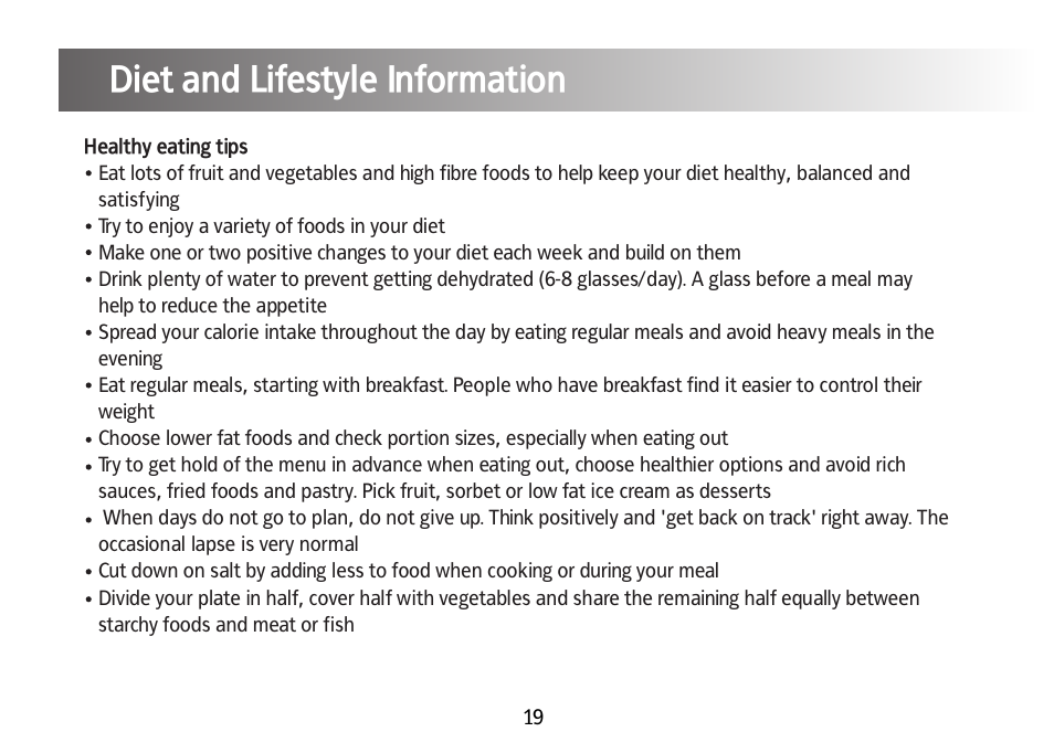 Diet and lifestyle information | Kinetik Your fitness HRM2 User Manual | Page 20 / 33