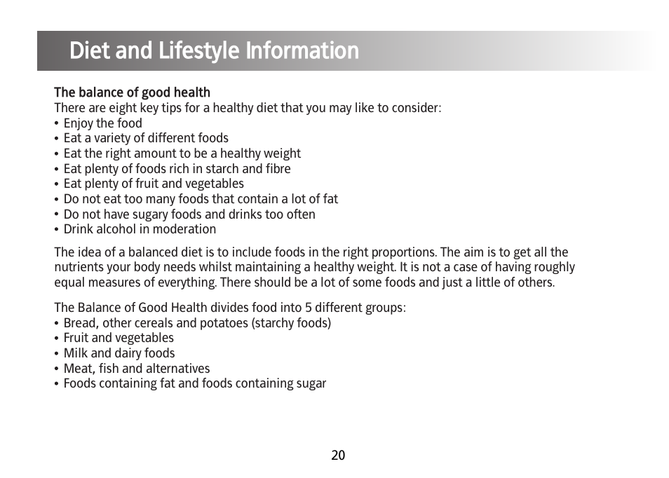 Diet and lifestyle information | Kinetik Your fitness HRM2 User Manual | Page 21 / 33
