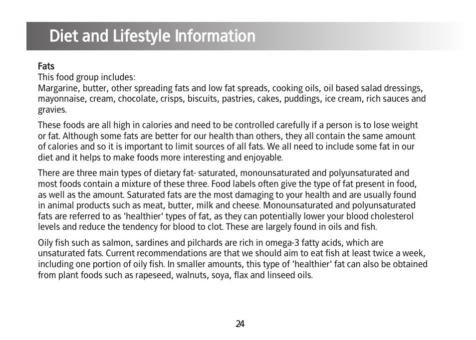Diet and lifestyle information | Kinetik Your fitness HRM2 User Manual | Page 25 / 33