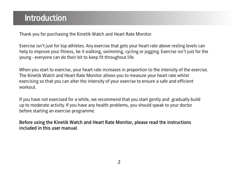 Introduction | Kinetik Your fitness HRM2 User Manual | Page 3 / 33