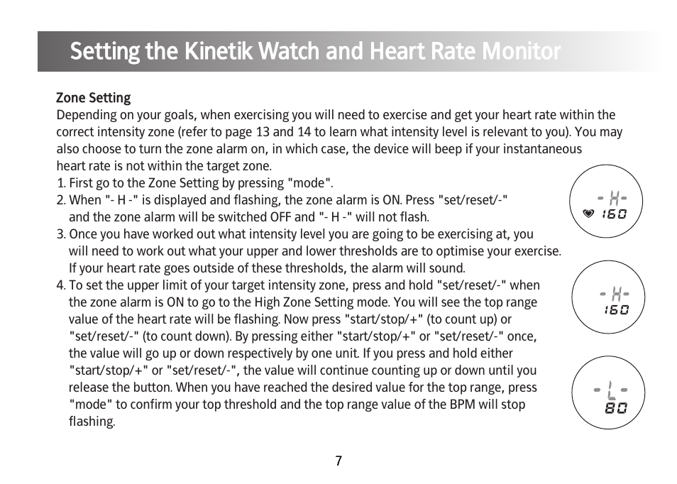 Setting the kinetik watch and heart rate monitor | Kinetik Your fitness HRM2 User Manual | Page 8 / 33