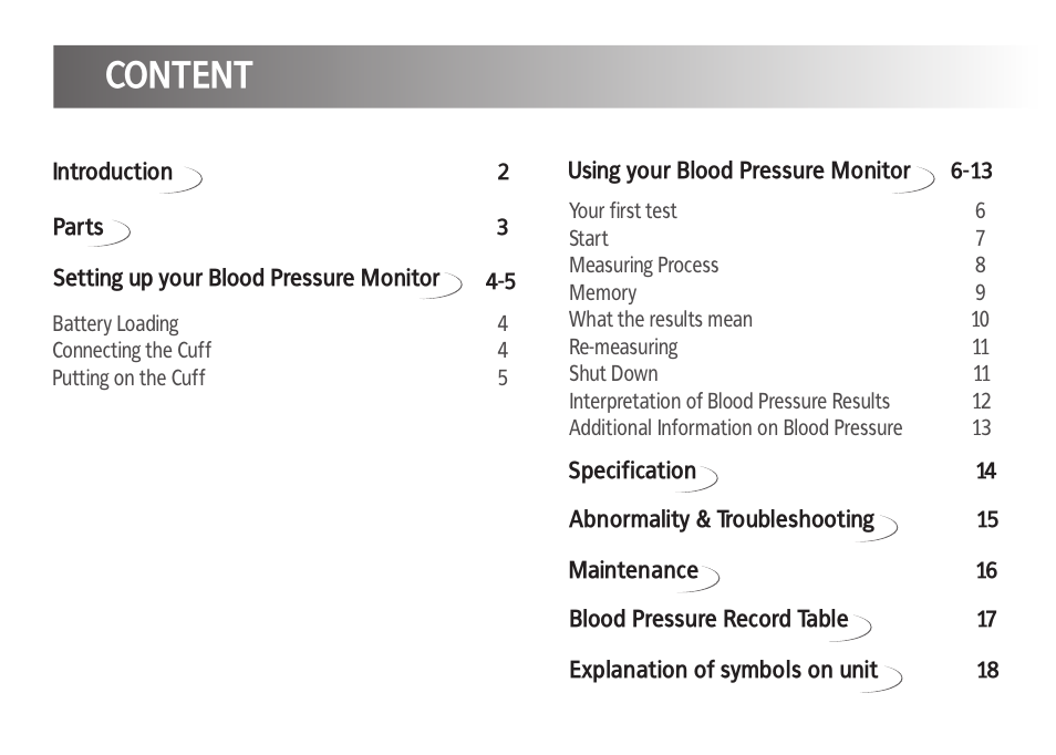 Introduction, Content | Kinetik Blood Pressure BPM1C User Manual | Page 2 / 19