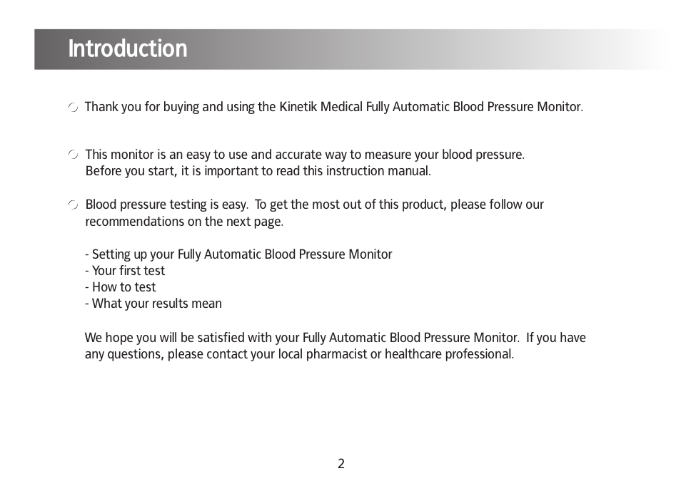 Introduction | Kinetik Blood Pressure BPM1C User Manual | Page 3 / 19