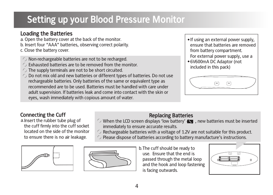 Setting up your blood pressure monitor, Parts | Kinetik Blood Pressure BPM1C User Manual | Page 5 / 19