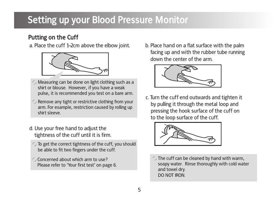 Using your blood pressure monitor, Setting up your blood pressure monitor | Kinetik Blood Pressure BPM1C User Manual | Page 6 / 19