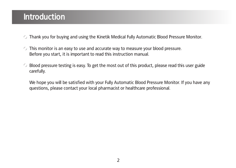Introduction | Kinetik Blood Pressure BPM1KTL User Manual | Page 3 / 24