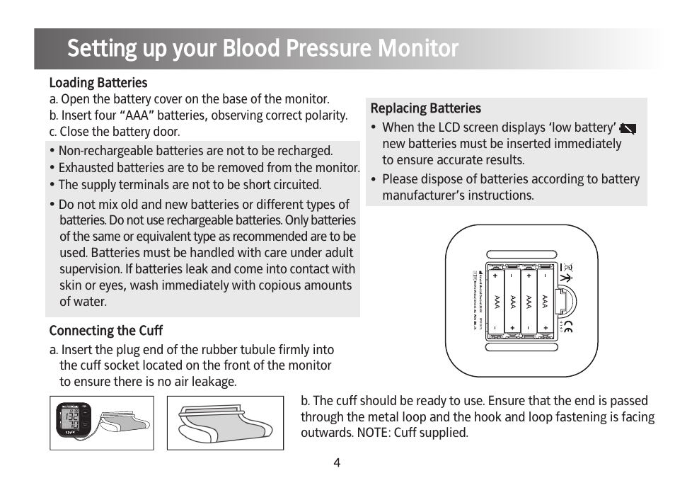 Setting up your blood pressure monitor | Kinetik Blood Pressure BPM1KTL User Manual | Page 5 / 24