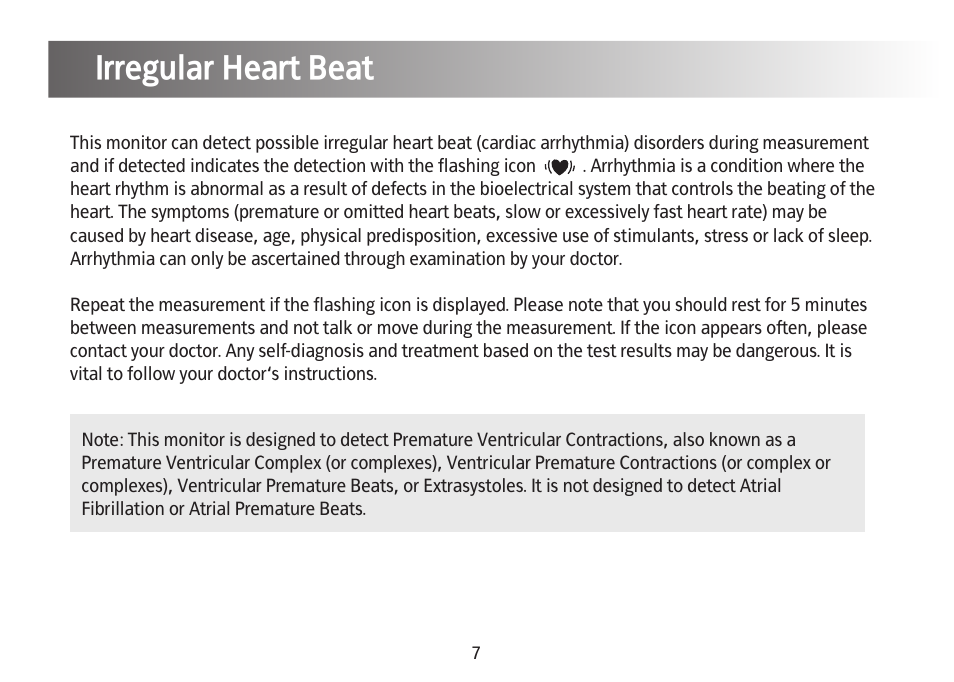 Irregular heart beat | Kinetik Blood Pressure BPM1KTL User Manual | Page 8 / 24