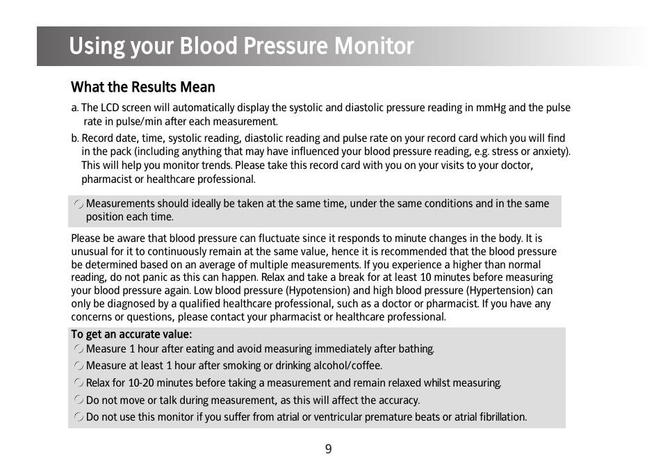 Using your blood pressure monitor, Re-measuring | Kinetik Blood Pressure BPM3C User Manual | Page 10 / 21