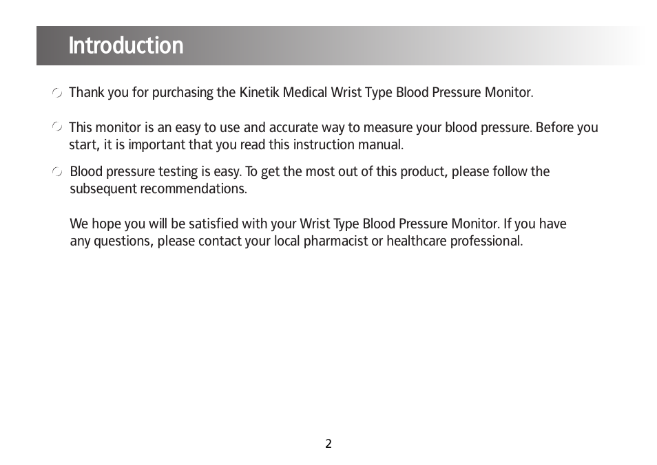 Content, Introduction | Kinetik Blood Pressure BPM3C User Manual | Page 3 / 21