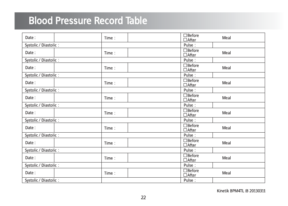 Kinetik Blood Pressure BPM4TL User Manual | Page 23 / 23