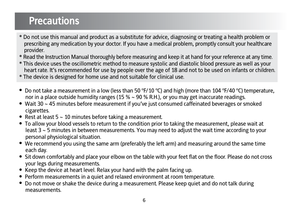 Additional information on blood pressure, Precautions | Kinetik Blood Pressure BPM4TL User Manual | Page 7 / 23