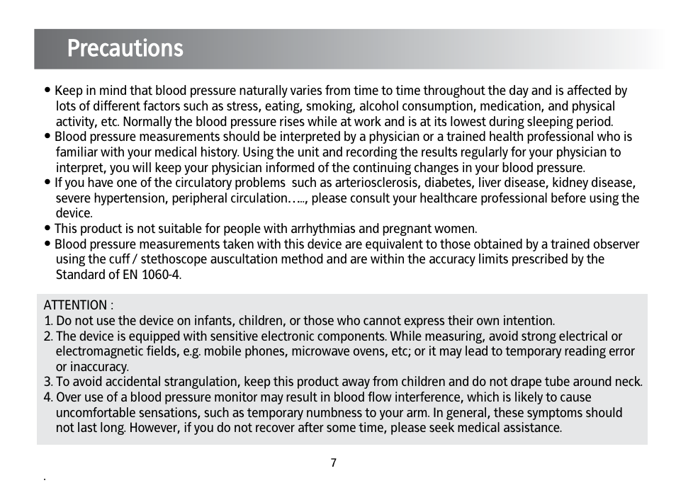 Precautions, Parts | Kinetik Blood Pressure BPM4TL User Manual | Page 8 / 23