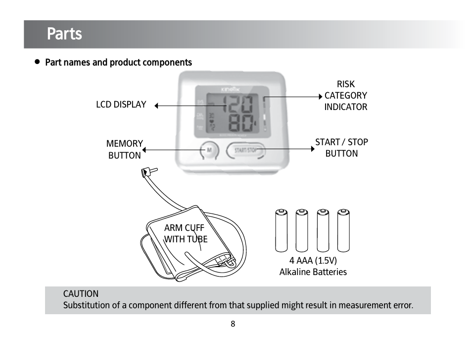 Parts | Kinetik Blood Pressure BPM4TL User Manual | Page 9 / 23