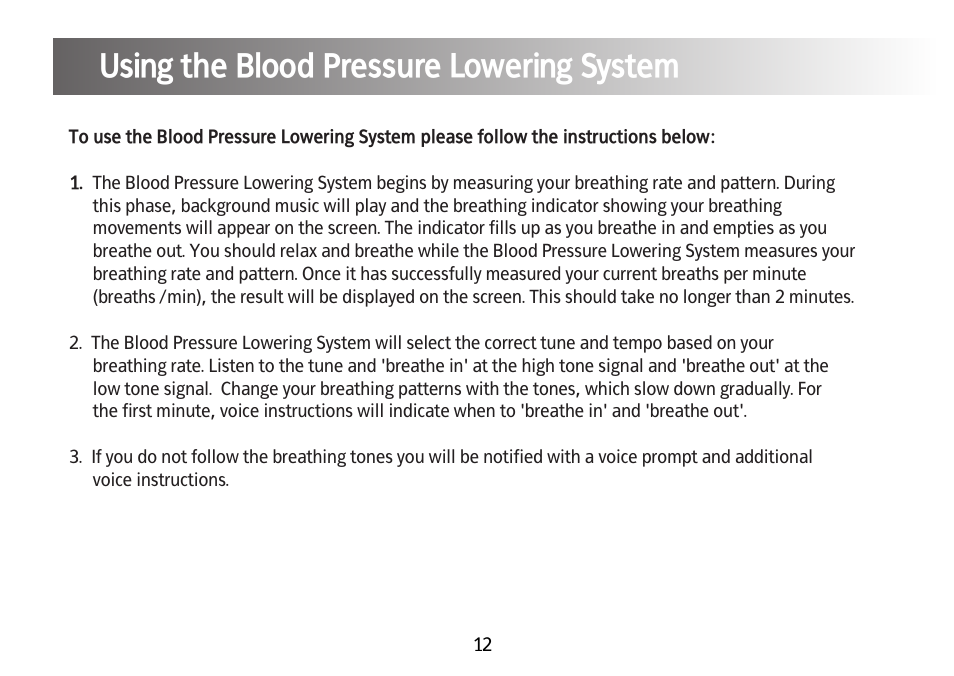 Using the blood pressure lowering system | Kinetik Blood Pressure BPL1 User Manual | Page 13 / 28