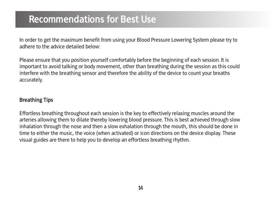 Using the blood pressure lowering system, Recommendations for best use | Kinetik Blood Pressure BPL1 User Manual | Page 15 / 28