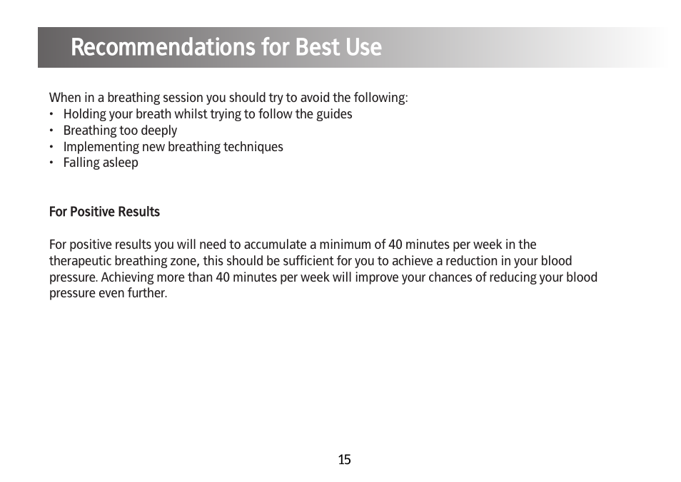 Recommendations for best use | Kinetik Blood Pressure BPL1 User Manual | Page 16 / 28