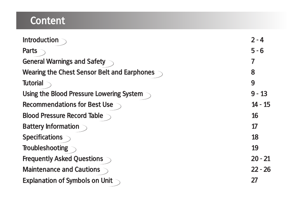 Content | Kinetik Blood Pressure BPL1 User Manual | Page 2 / 28