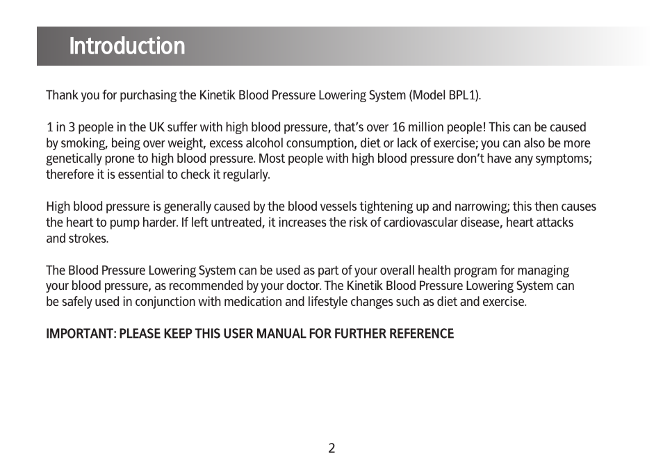 Introduction | Kinetik Blood Pressure BPL1 User Manual | Page 3 / 28