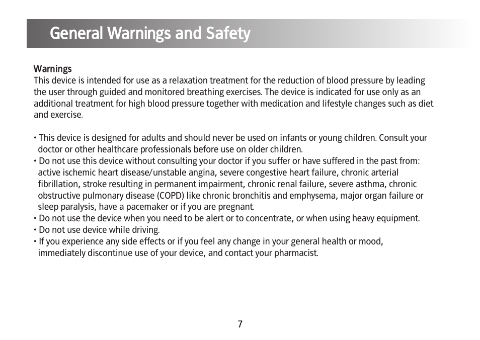 General warnings and safety | Kinetik Blood Pressure BPL1 User Manual | Page 8 / 28