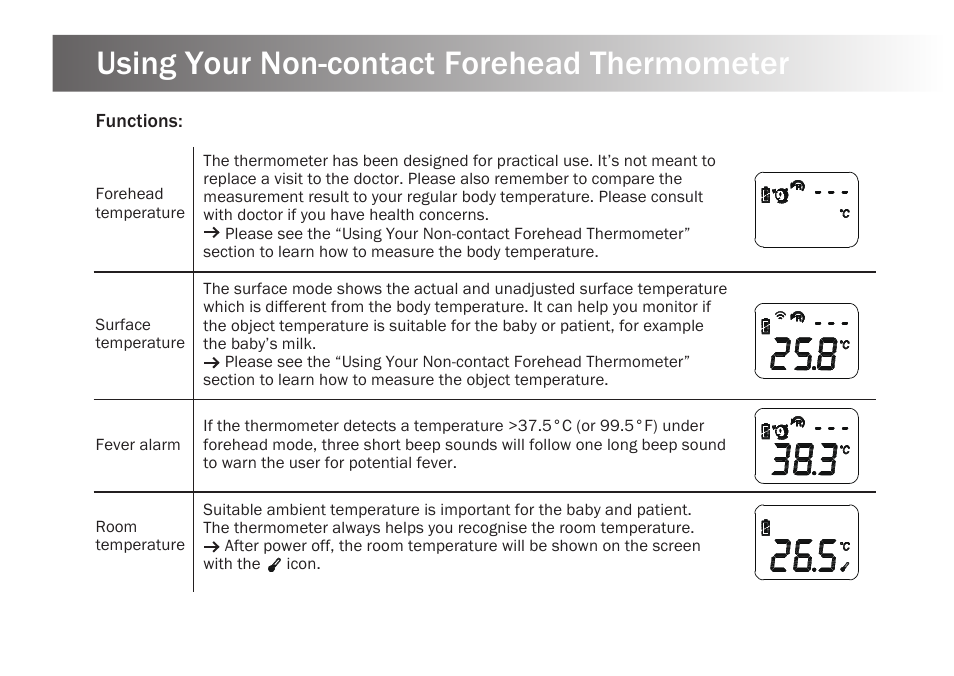 Using your non-contact forehead thermometer | Kinetik Thermometer NCT1 User Manual | Page 10 / 23