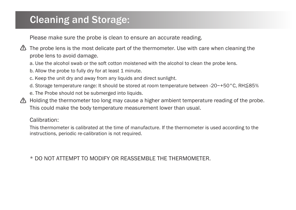 Cleaning and storage | Kinetik Thermometer NCT1 User Manual | Page 13 / 23