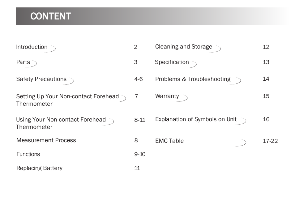 Content | Kinetik Thermometer NCT1 User Manual | Page 2 / 23