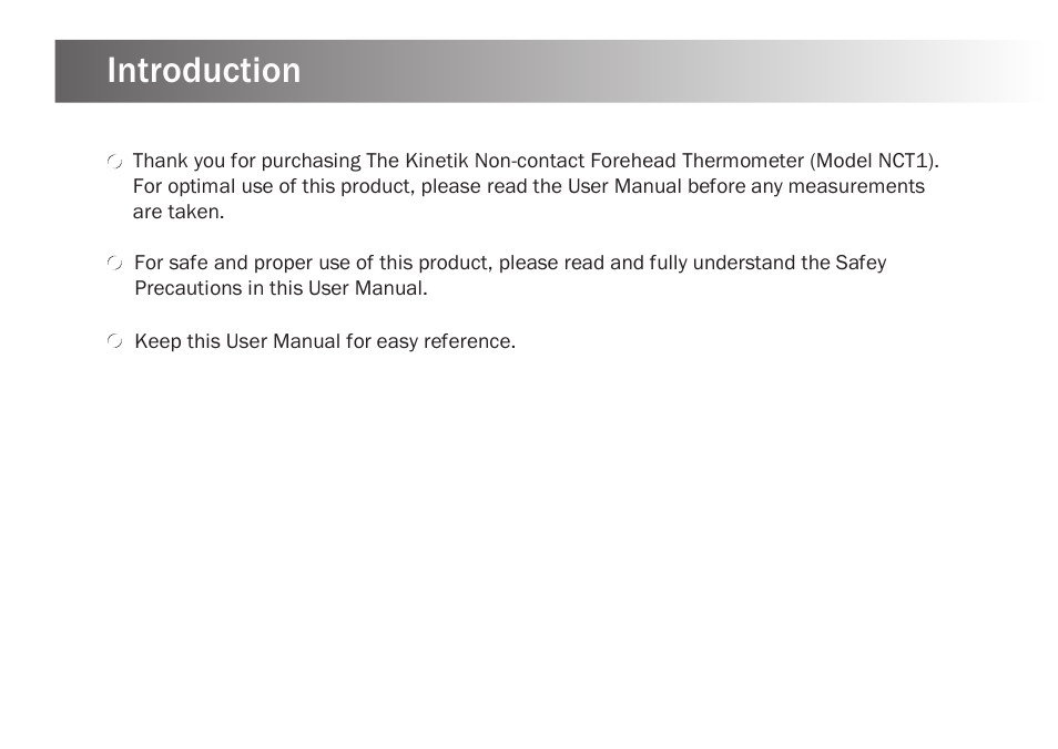Introduction | Kinetik Thermometer NCT1 User Manual | Page 3 / 23