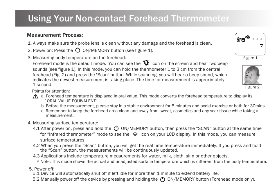 Using your non-contact forehead thermometer | Kinetik Thermometer NCT1 User Manual | Page 9 / 23