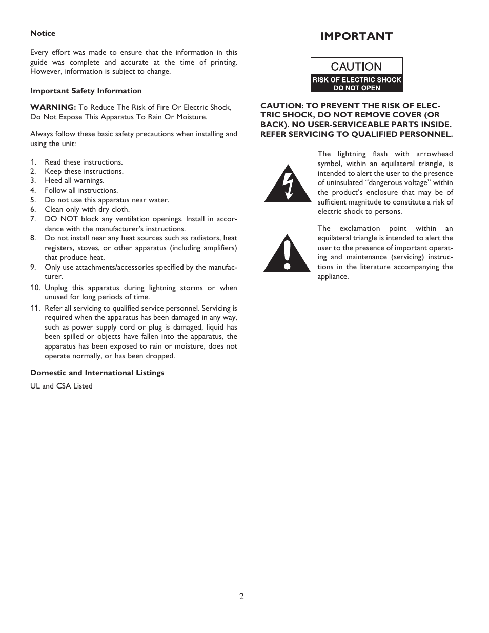 Important | Bogen ANS501 User Manual | Page 2 / 16