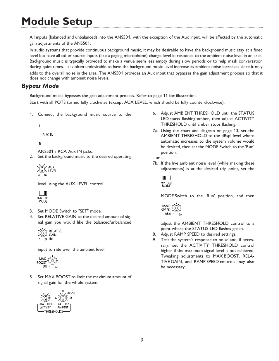 Module setup, Bypass mode | Bogen ANS501 User Manual | Page 9 / 16