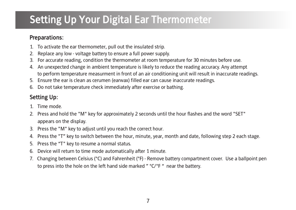 Setting up your digital ear thermometer | Kinetik Thermometer IET1C User Manual | Page 8 / 19