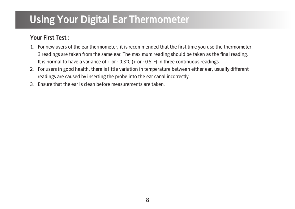 Using your digital ear thermometer | Kinetik Thermometer IET1C User Manual | Page 9 / 19